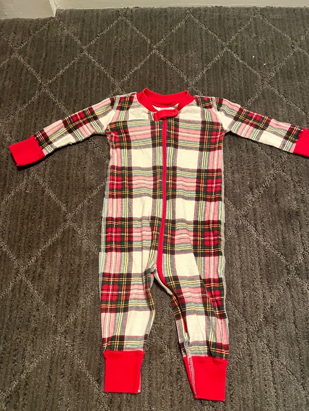 Hanna Andersson Baby Red Plaid Holiday One-Piece Zip Pajamas Size 6-12M